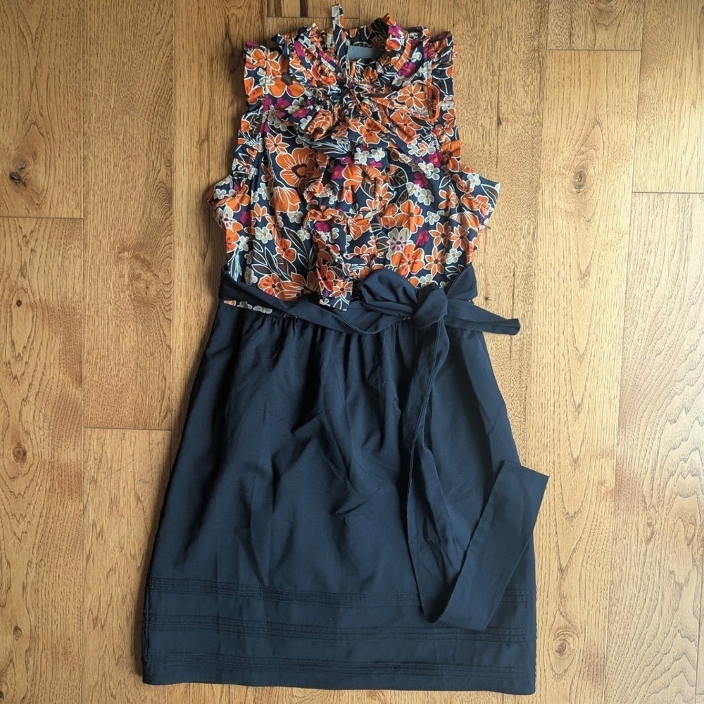 Girls from Savoy Sleeveless Dress Floral Ruffle Pintuck Sz 6 Navy Orange Mod
